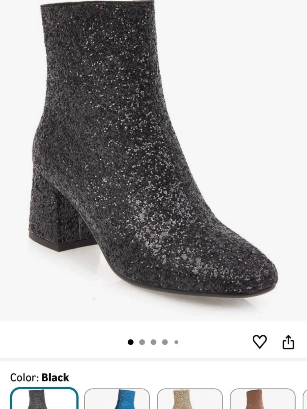 Women's Black Sparkle Block Heel Ankle Boots